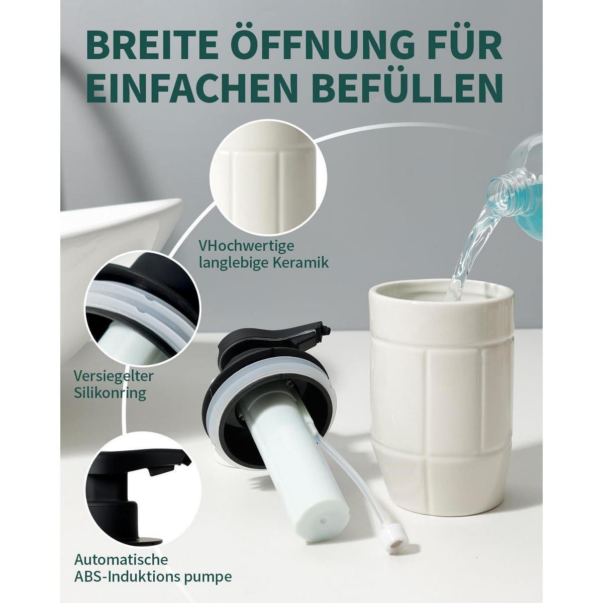 AUTOMATISCHER Seifenspender Keramik 320ml USB-Aufladung - Weiß, Keramik (6.5/17/9.5cm)