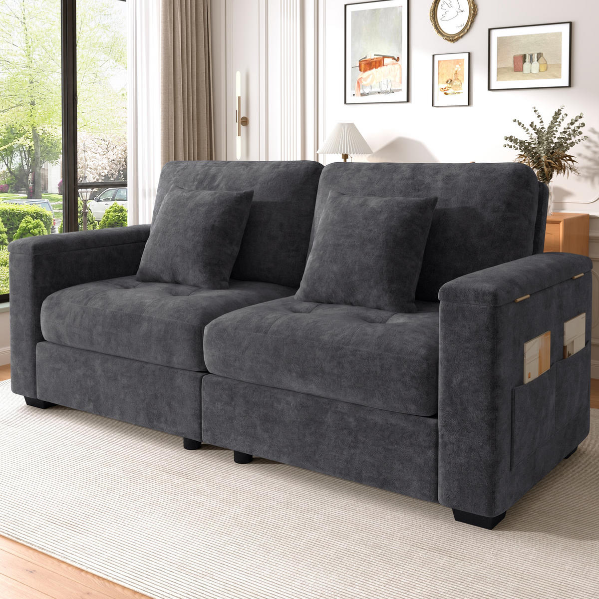 SOFA 2-Sitzer mit Stauraum Chenille Dunkelgrau - Dunkelgrau, Holzwerkstoff (180/84/81.5cm) - Meubliv