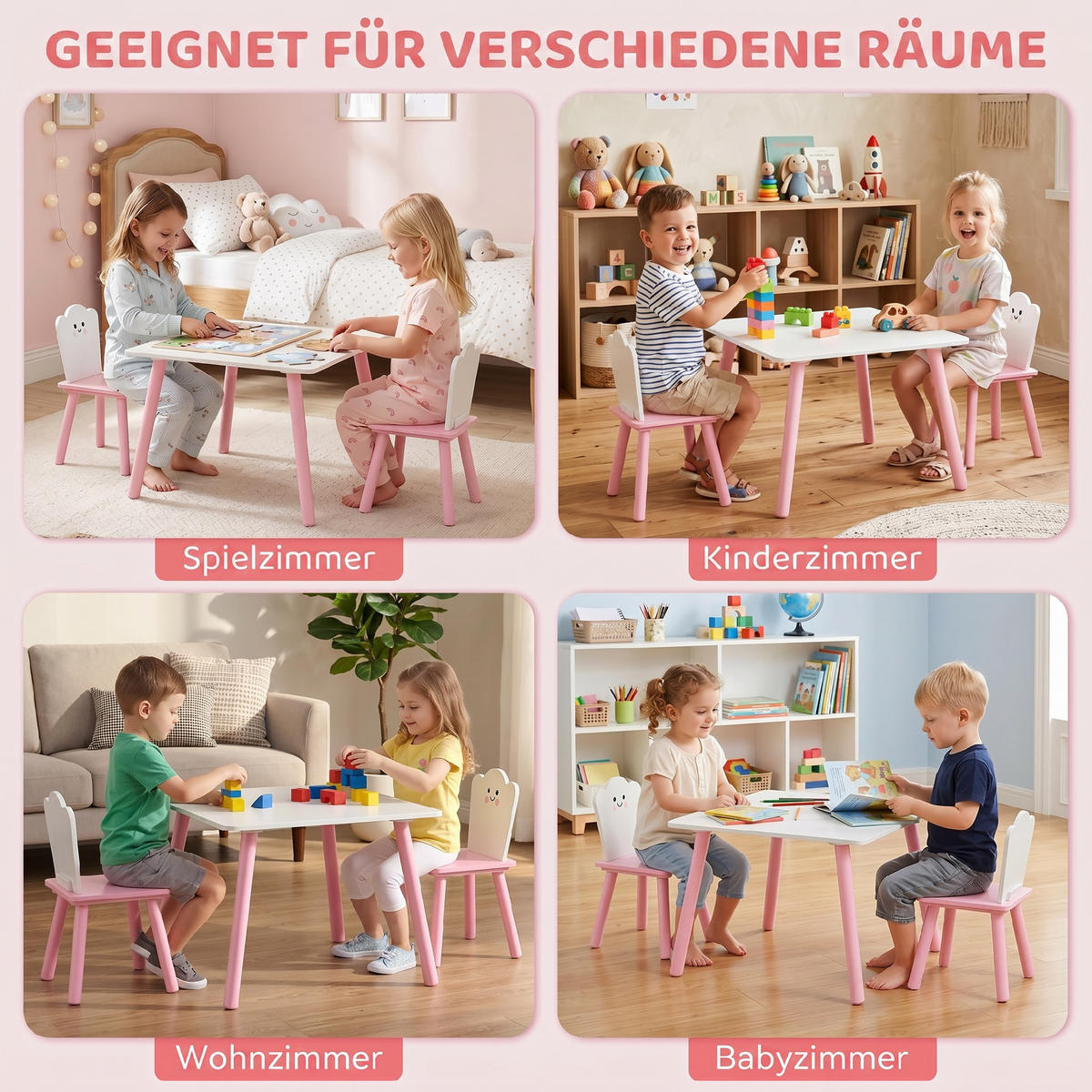 KINDERTISCH-UND-STUHL-SET MDF-Kiefernholz Rosa - Rosa, Holz/Holzwerkstoff (60/44/60cm) - AIYAPLAY