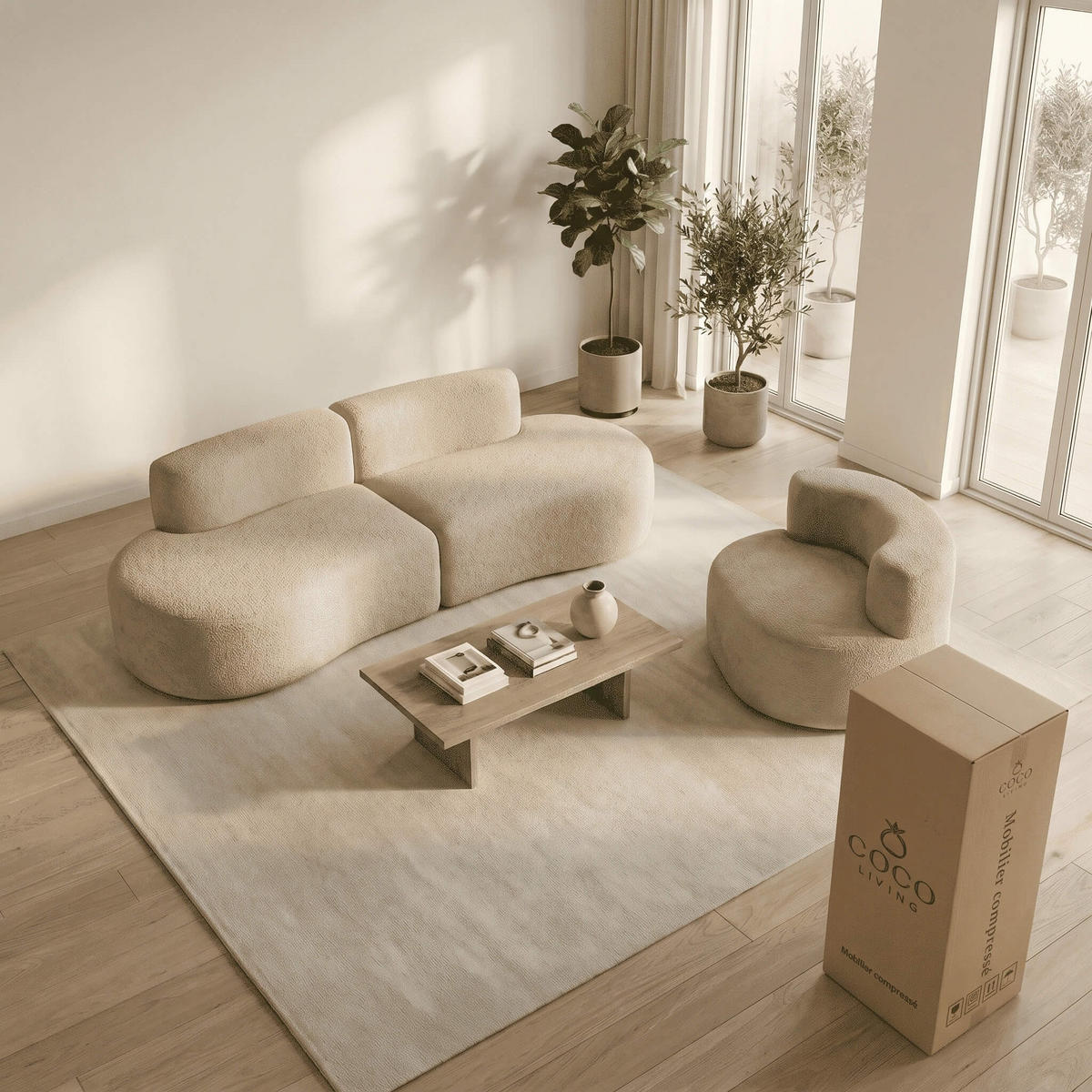 SITZGARNITUR Lounge Sofa und Sessel Sand - Beige, Textil (240/75/102cm) - COCO Living