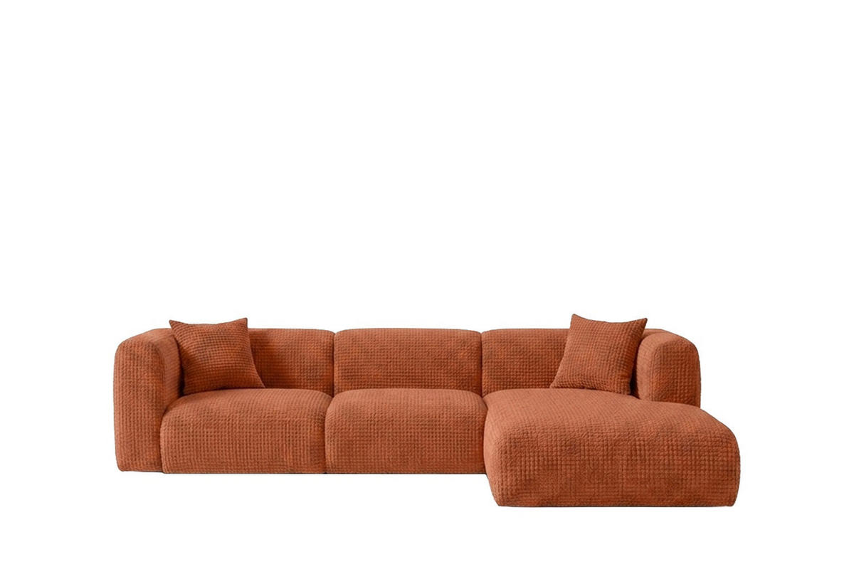 ECKSOFA L-Form, Chenille-Stoff Cremona, Kupfer, Rechts, GRETA - Kupferfarben, Holz (318/179cm) - Kaiser Möbel