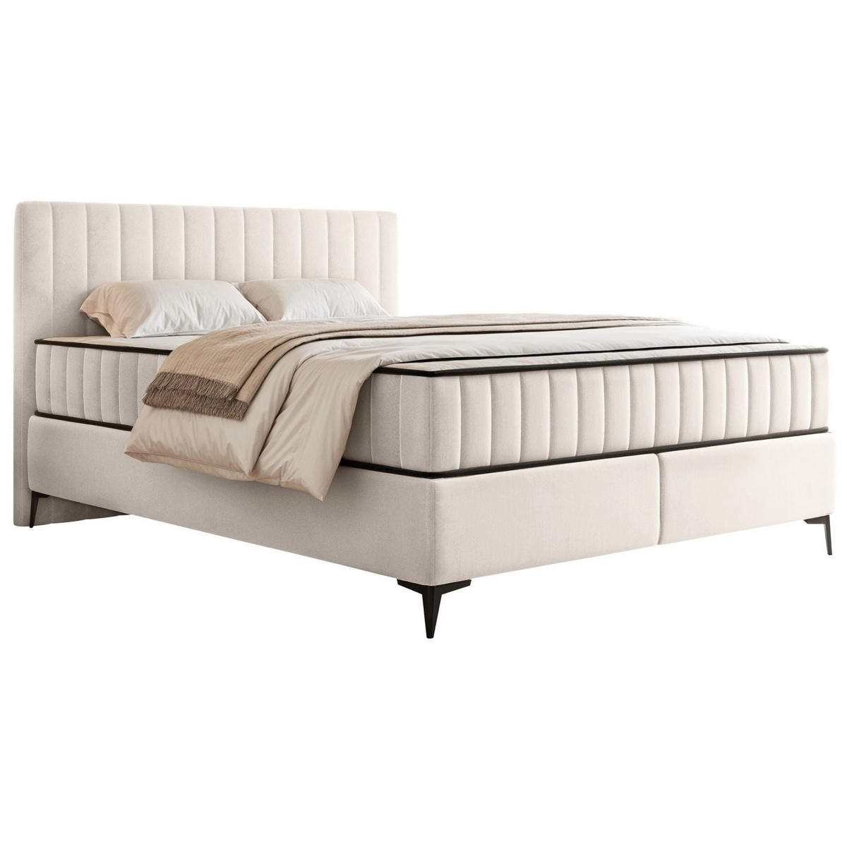BOXBETT Mufasso Creme Samtbezug 180x200 cm - Creme/Schwarz, Textil/Metall (180/200cm) - Selsey