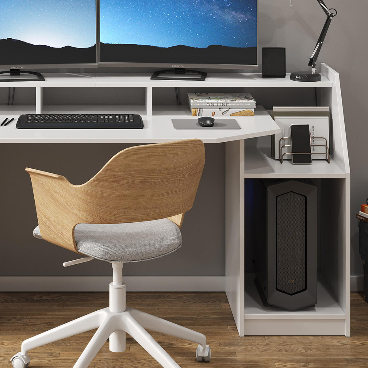 GAMING TISCH Joel Weiß 179.8 x 65.5 cm - Weiß, Holzwerkstoff (65.5/179.8/90.6cm) - Vicco