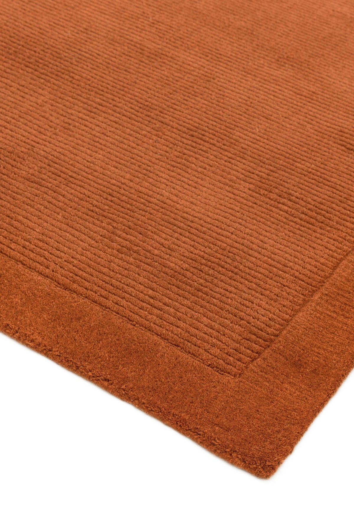TEPPICH Schurwolle handgewebt mit Bordüre modern STOW, Terrakotta 160x230 cm - Terra cotta, Textil (160/230cm) - KADIMA DESIGN