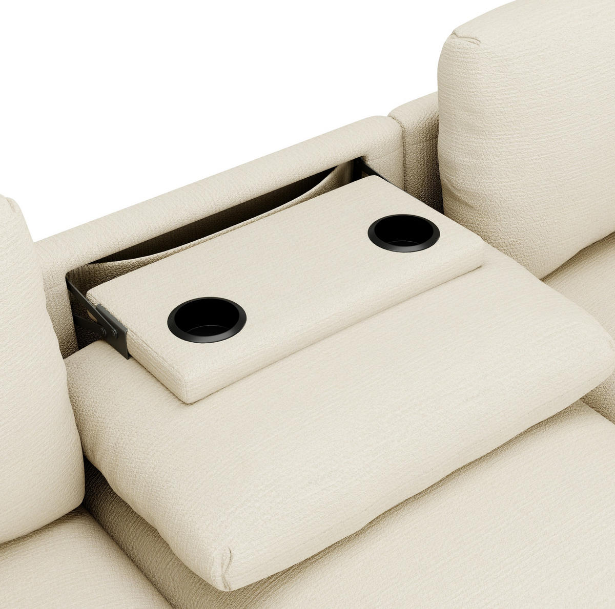 SOFA 3-Sitzer mit Klapptisch USB und Stauraum Chenille Beige - Beige, Kunststoff (242/88/80cm) - Meubliv