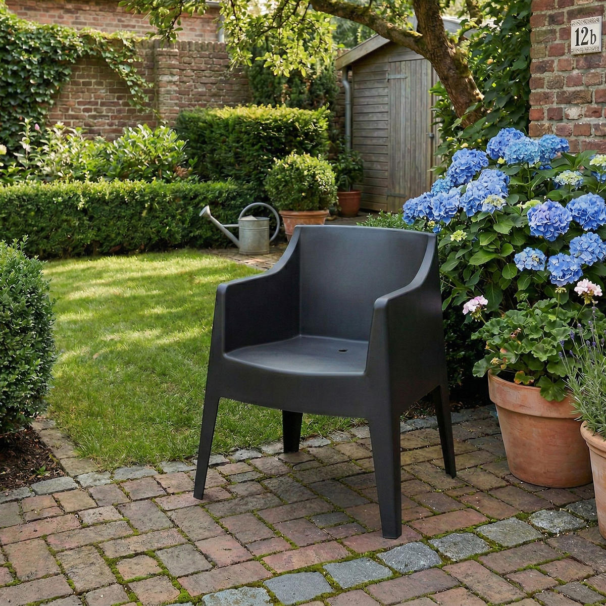 GARTENSTUHL Henri 4er Set 73x57x78cm Kunststoff Schwarz Stapelstuhl - Schwarz, Kunststoff (73/78/57cm) - DELUKE