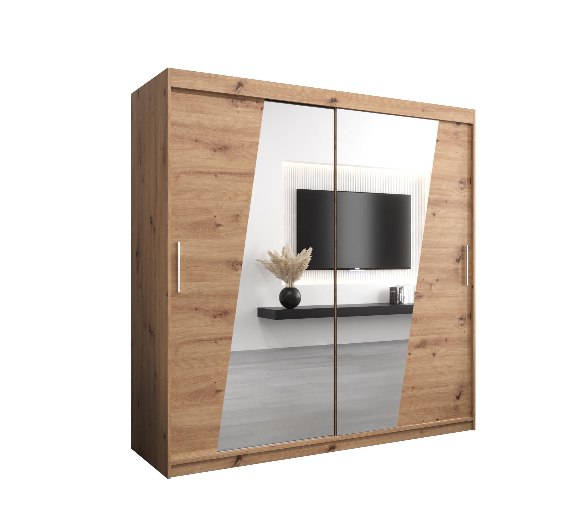 SCHWEBETÜRENSCHRANK 200/200/62 2-türig - Silberfarben/Eiche Artisan, Holz/Kunststoff (200/200/62cm) - MÖBEL KRYSPOL