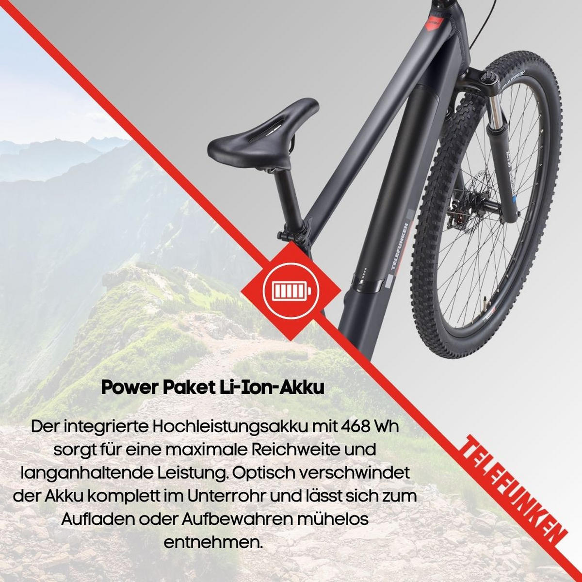 E-BIKE Mountainbike Aufsteiger M921 Für Damen u. Herren 468 Wh Heckmotor 7-Gang-Kettenschaltung 29 Zoll - Grau, Metall (114.6cm) - Telefunken