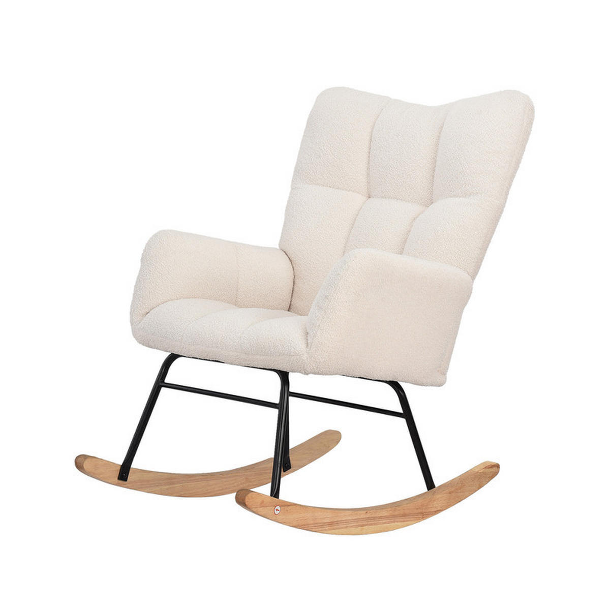 SCHAUKELSTUHL mit hoher Rückenlehne, Relaxsessel mit Metallrahmen und Holzsockel, gebrochenes Weiß - Beige, Textil (62.5/96/88cm) - WoodenAura