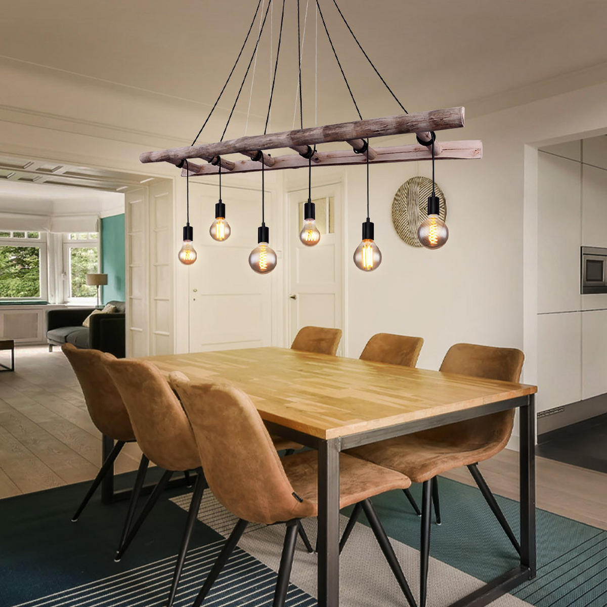 HÄNGELEUCHTE IRMGARD Schwarz Natur - Schwarz, Holz (160/30/192cm) - Globo Lighting