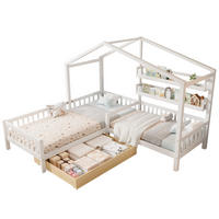 HAUSBETT 90/200+140/70 mit Schubladen und Regalen in Weiß - Weiß, Holzwerkstoff (90/200cm) - EVRYAE