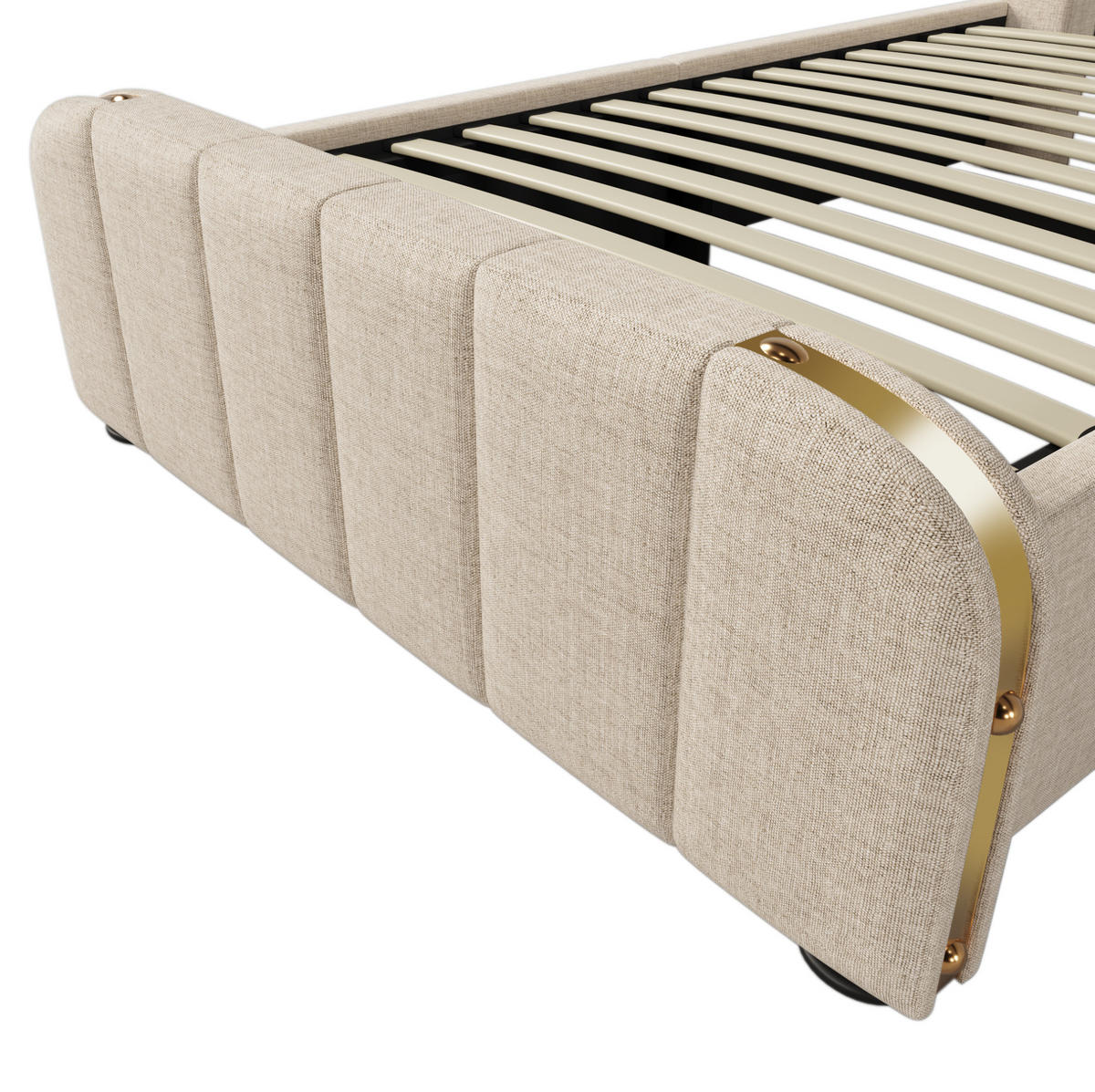 POLSTERBETT aus Leinen 90x200 cm Beige mit Bettkasten, USB- und USB-C-Anschluss - Beige, Textil (90/200cm) - IVMEU