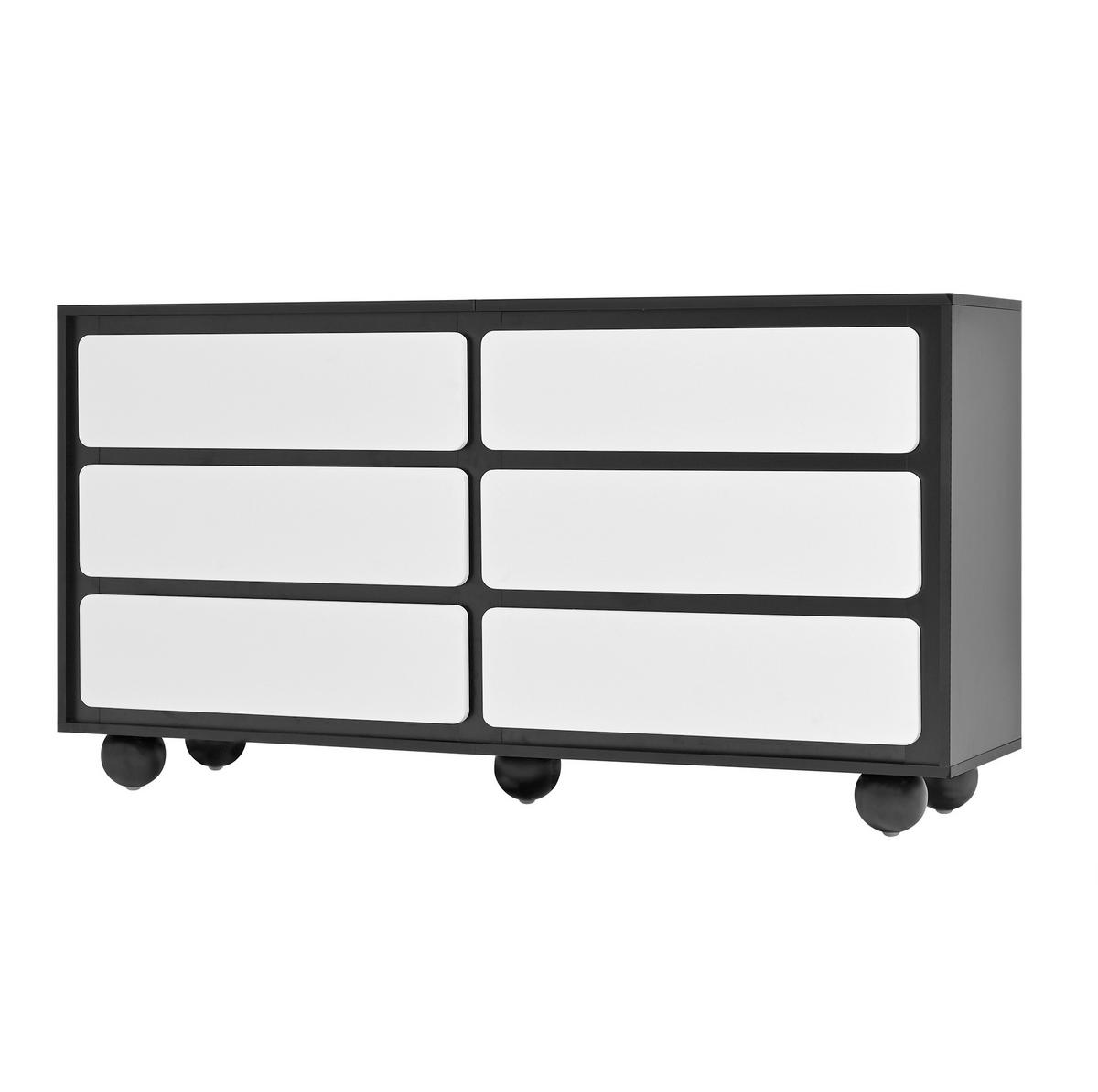 SIDEBOARD 140/38/74,5 cm weiß/schwarz aus Spanplatte mit 6 Schubladen - Weiß, Holzwerkstoff (140/74.5/38cm) - OKWISH