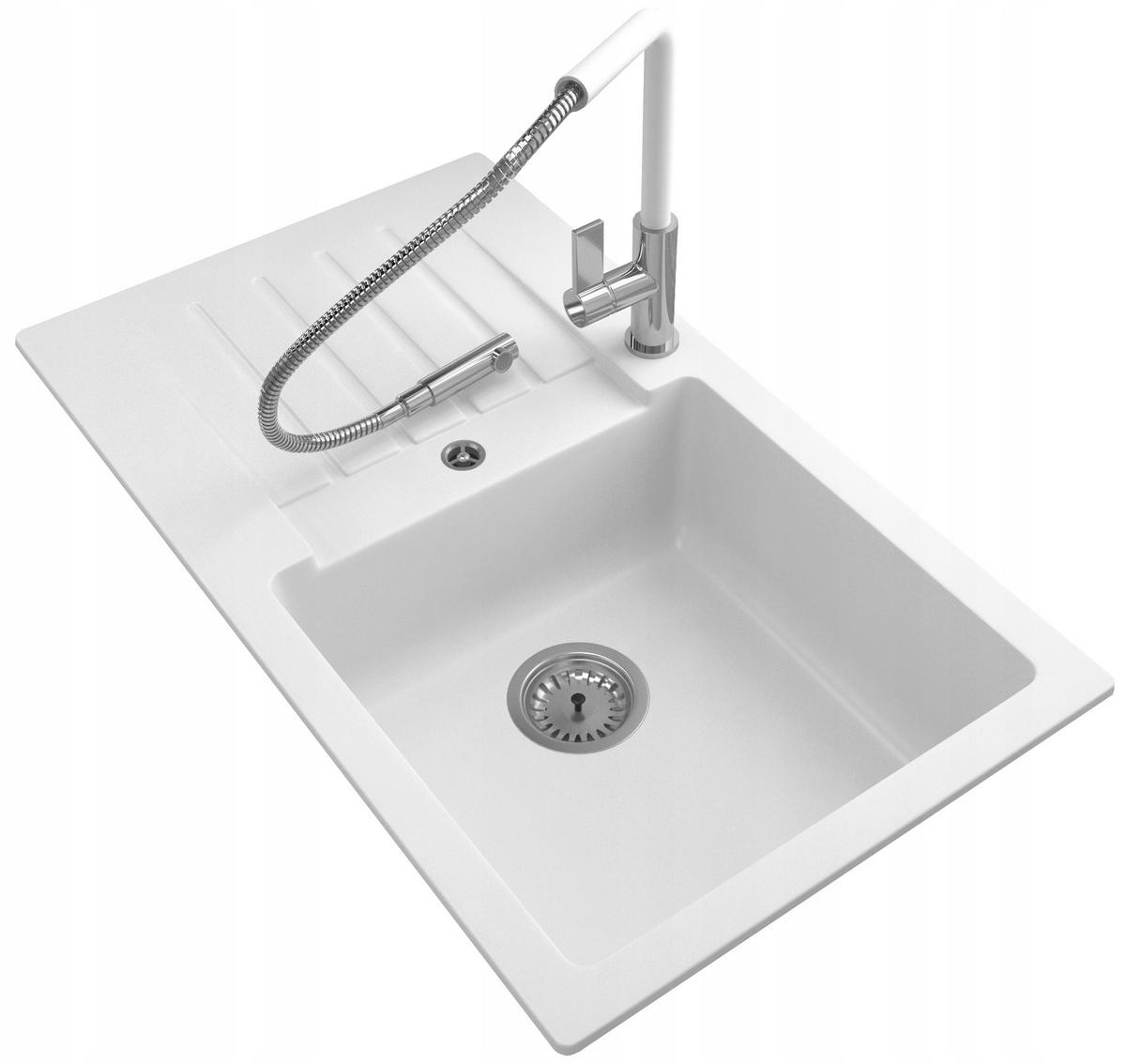 GRANITSPÜLE Trix mit Batterie Siphon - Weiß, Kunststoff/Stein (44/16/76cm) - Granitan