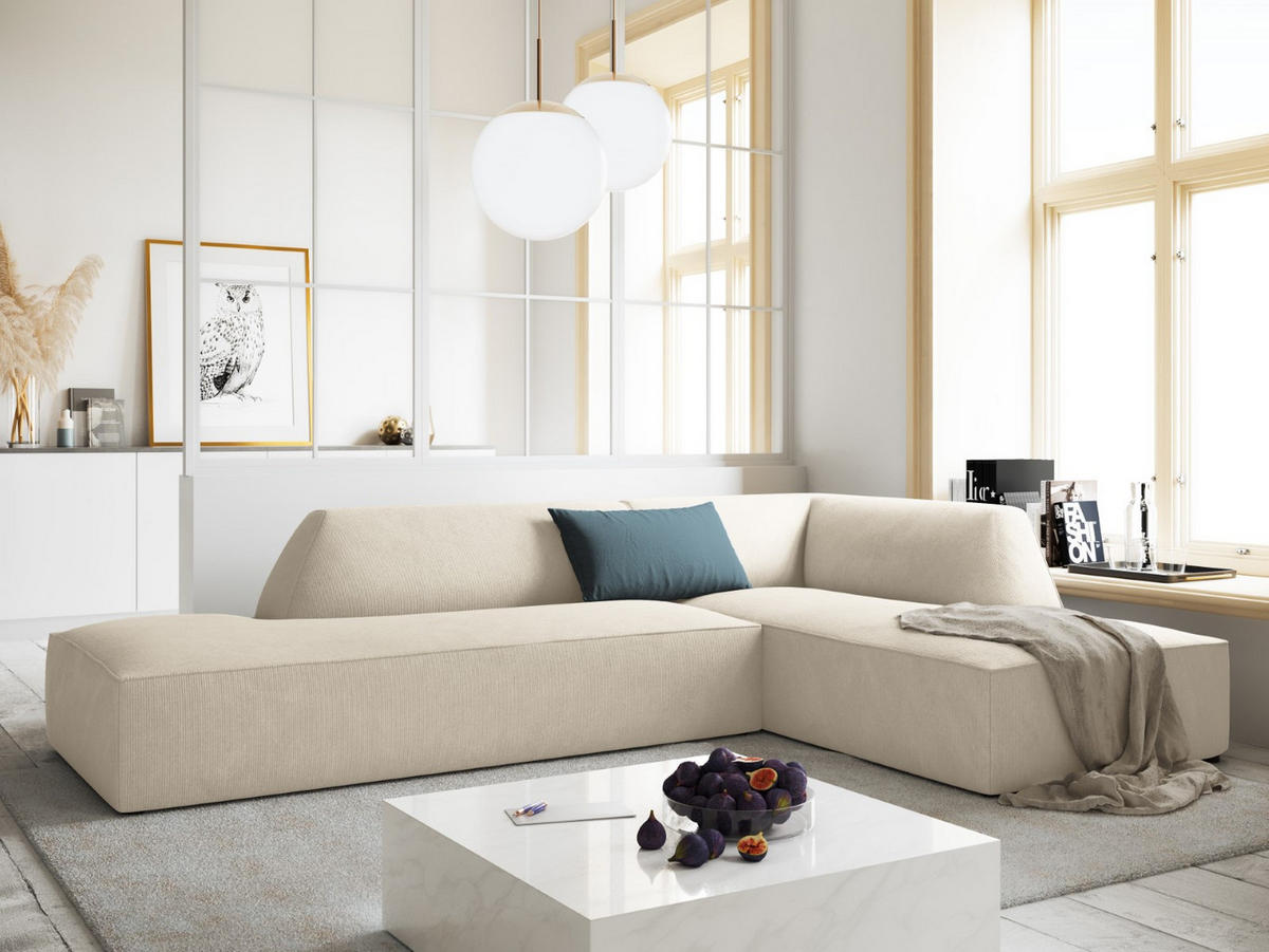 ECKSOFA rechts Ruby aus Cord leichtes beige 4 Sitzplätze - Beige, Textil (180/273cm) - Micadoni