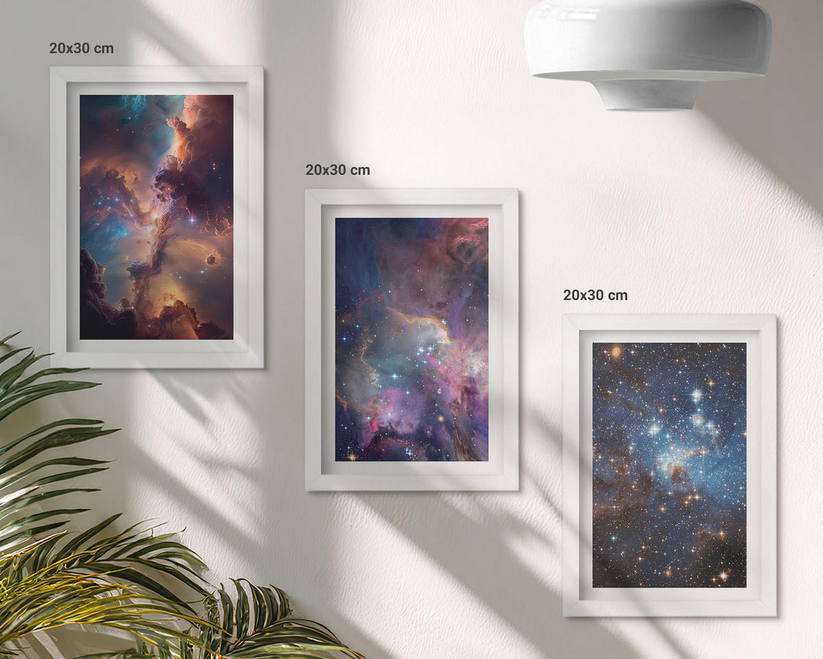 BILDER SET 3er Set - 20x30 cm Weißer Rahmen - Kosmische Sternenlandschaften - Weiß, Kunststoff (20/30cm) - TULUP