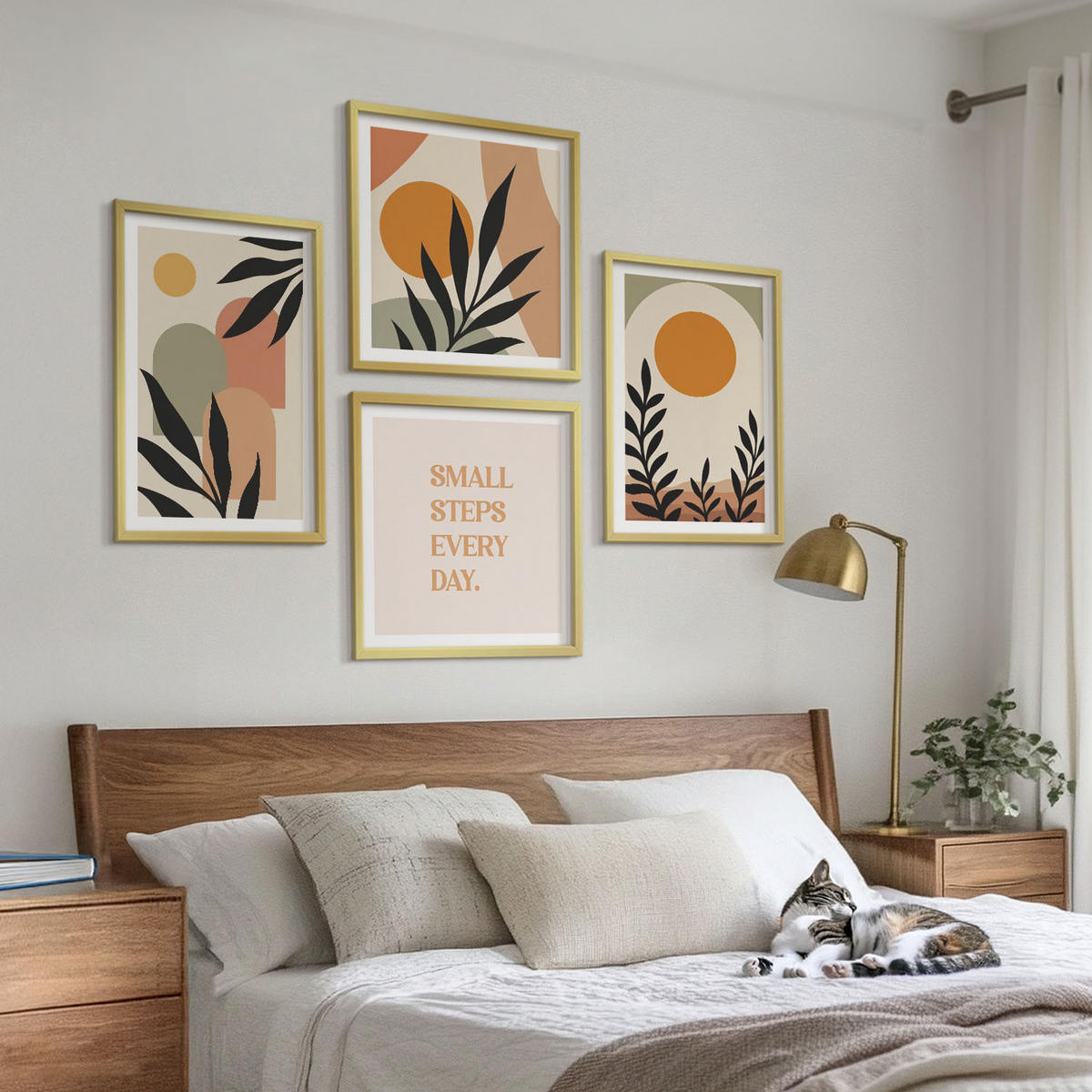 WANDBILDER 4er Set - 50x50 cm & 40x60 cm Goldrahmen - Abstrakte Pflanzenmotive - Goldfarben, Kunststoff (50/50cm) - ArtPrintCave