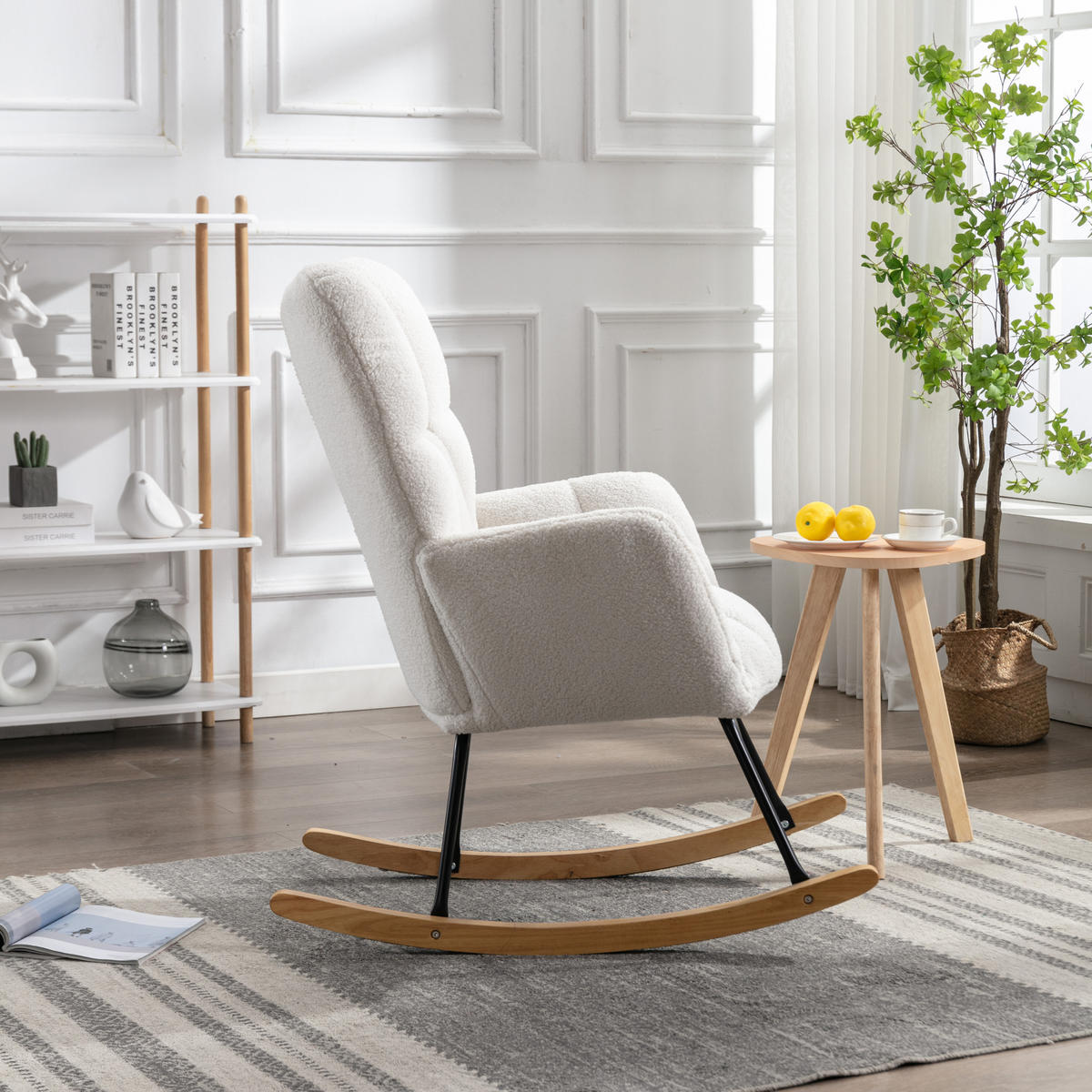 SCHAUKELSTUHL Teddy-Stoff mit gepolstertem Sitz und hoher Lehne 80/70/95 cm Weiß - Weiß, Textil (70/95/80cm) - Redom