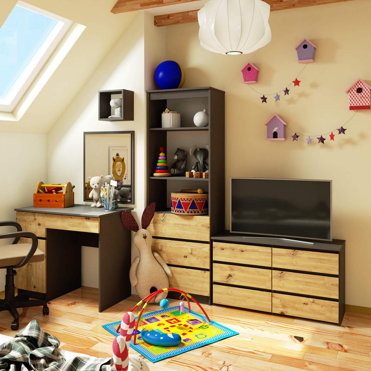 KOMMODE Graphit Grau, Eiche Artisan 57/100/35 - Eiche Artisan, Holzwerkstoff (100/57/35cm) - RAUMHIRSCH FURNITURE