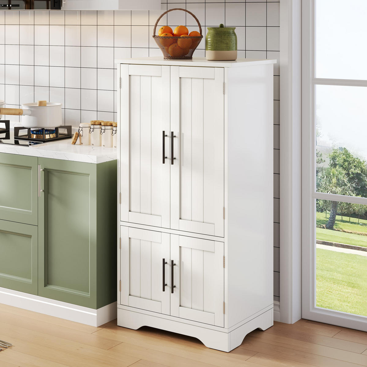 KÜCHENBUFFET mit LED-Beleuchtung und verstellbaren Einlegeböden, 60 x 40 x 120 cm, Weiß, MDF - Weiß, Holzwerkstoff (60/120/40cm) - SONNENH