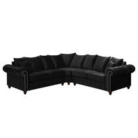 ECKSOFA - Samt - Silberfarben/Schwarz, Buchenholz/Textil (260/260cm) - home24