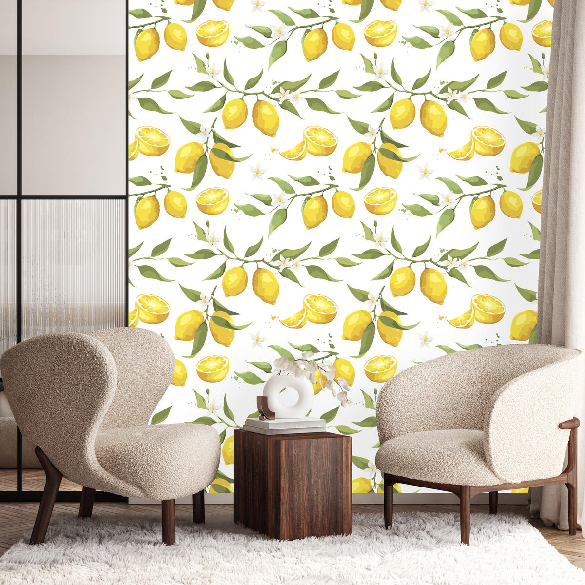 VLIESTAPETE Zitronen und Blätter – Gelb, Grün, Weiß – 50x1000 cm - Gelb/Weiß, Papier (50/1000cm) - Muralo