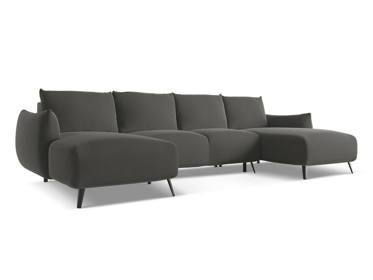 WOHNLANDSCHAFT Samt Stoff Grau - Dunkelgrau/Schwarz, Textil/Metall (317/86/162cm) - Makamii