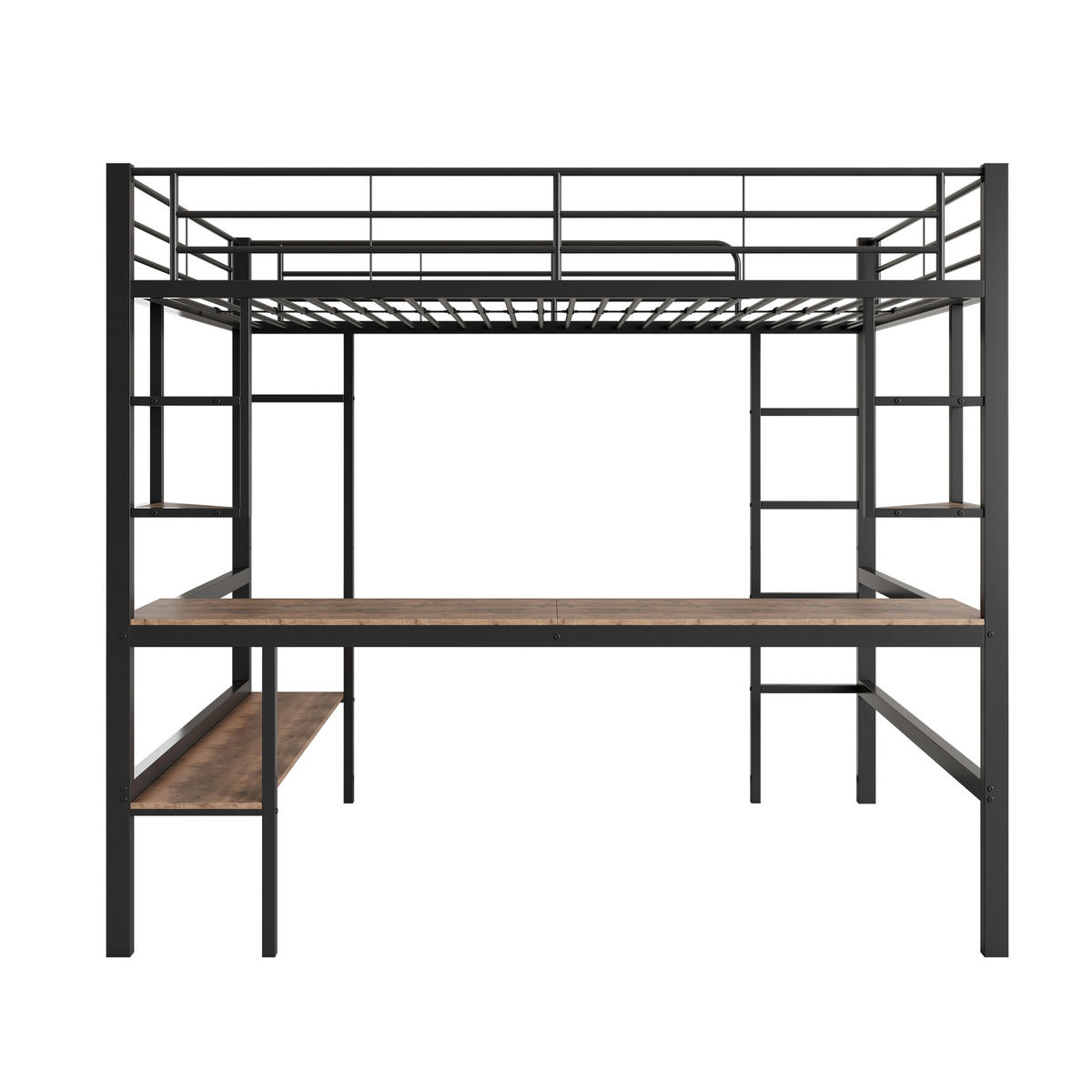 HOCHBETT 90x200cm Schwarz Metall Schreibtisch 4 Regale Bücherregal - Schwarz, Metall (90/200cm) - FLIEKS