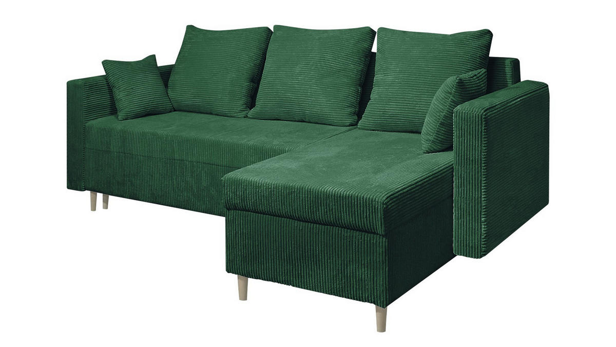 ECKSOFA OTTO mit Bettkasten und Schlaffunktion L-Form, Ottomane Universal - Grün, Textil (230/145cm) - Marpur