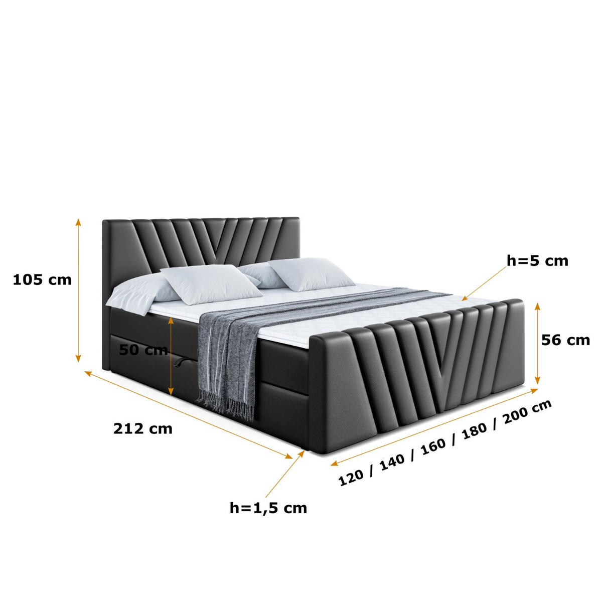 BOXBETT ERNINA-Z - 140x200 cm - H4 - Schwarz Hochglanz - Schwarz Hochglanz, Holzwerkstoff (140/200cm) - ALTDECOR