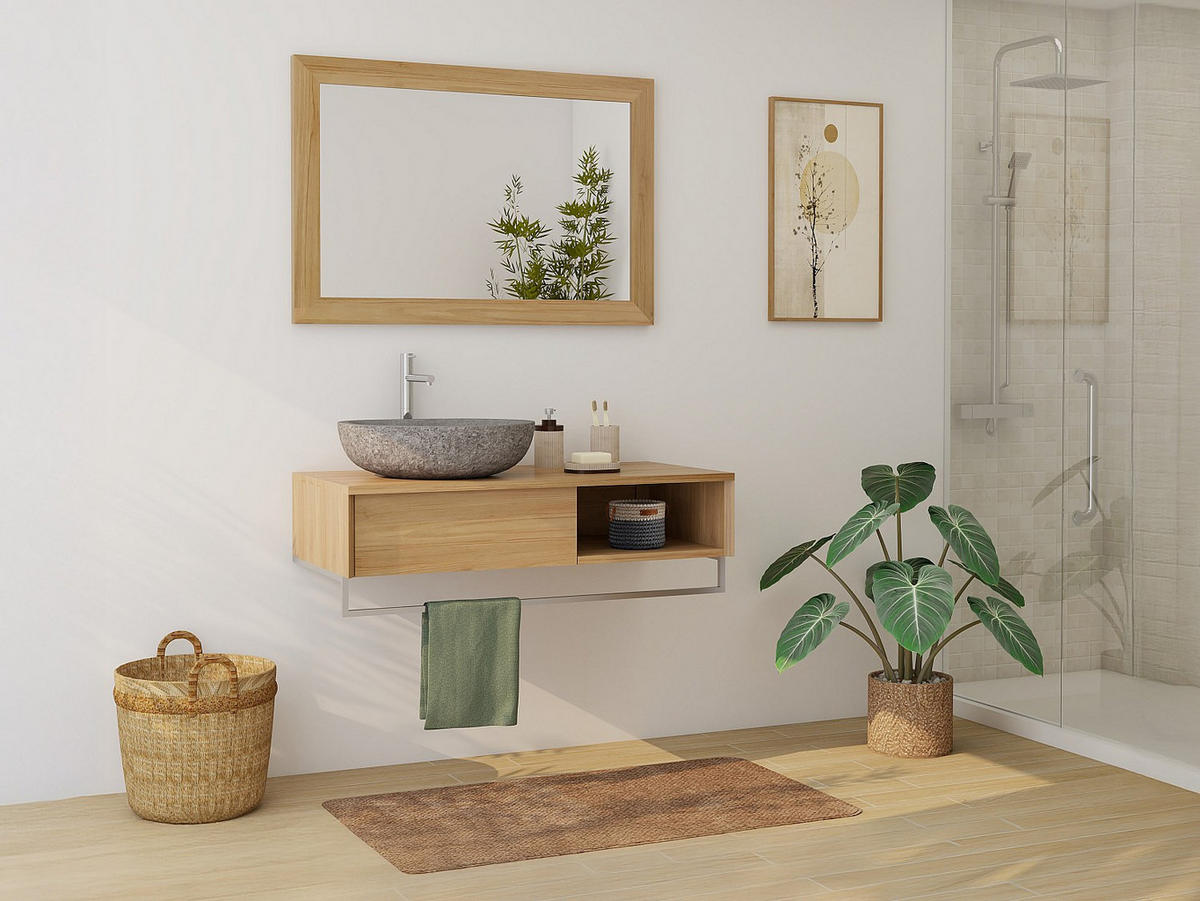 WASCHBECKENUNTERSCHRANK - 105cm x 50cm - Teakholz - naturfarben hell - KUPANG - Naturfarben, Holz (105/32/50cm) - Vente-Unique