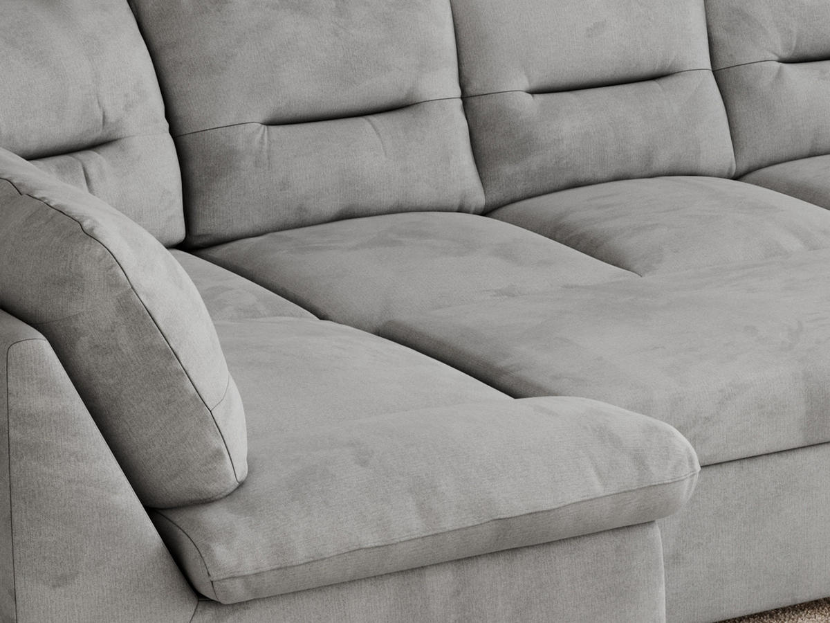 WOHNLANDSCHAFT COMODO U Hellgrau Velvet - Silberfarben/Hellgrau, Textil/Metall (340/93/206cm) - MKS