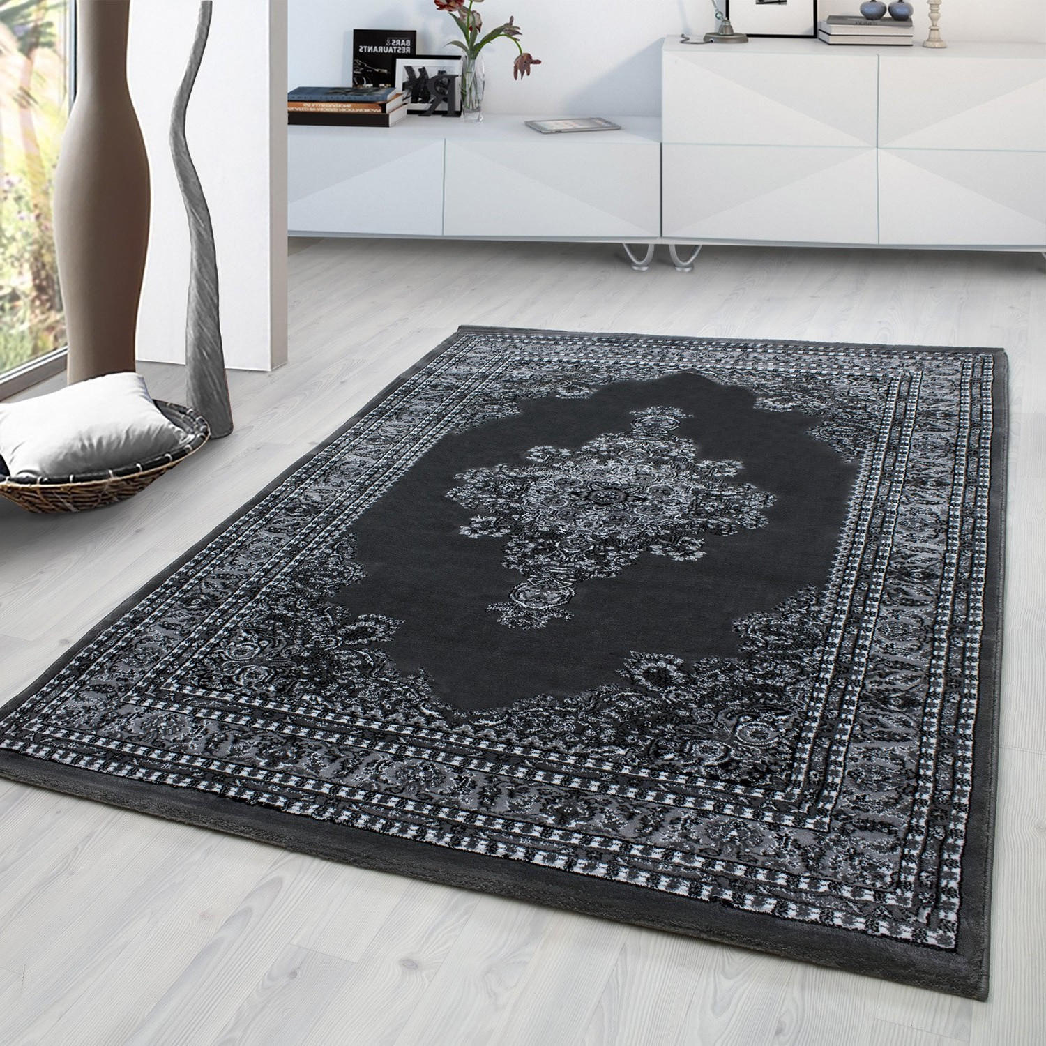 TEPPICH Orient Kurzflor Medaillon Polypropylen Wohnzimmer Grau Läufer 80x150 - Grau, Textil (80/150cm) - KADIMA DESIGN