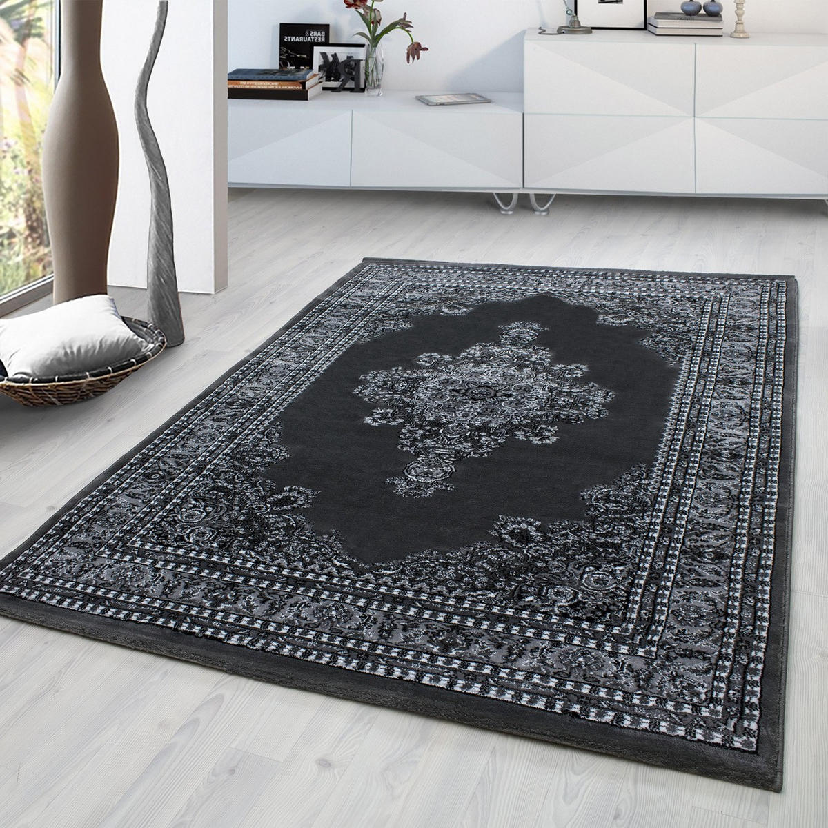 TEPPICH Orient Kurzflor Medaillon Polypropylen Wohnzimmer Grau Läufer 80x150 - Grau, Textil (80/150cm) - KADIMA DESIGN