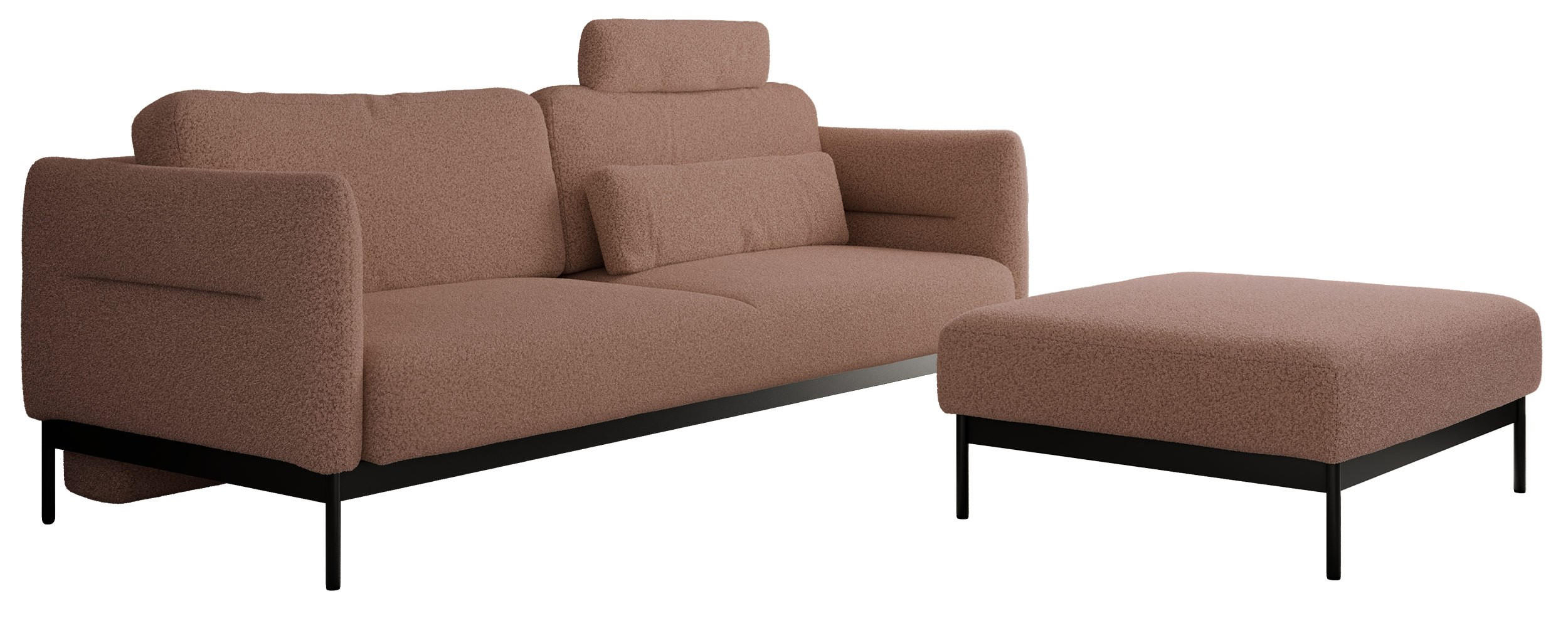 SCHLAFSOFA SALENTO Rosa Boucle - Schwarz/Rosa, Textil/Metall (221/82/193cm) - MKS