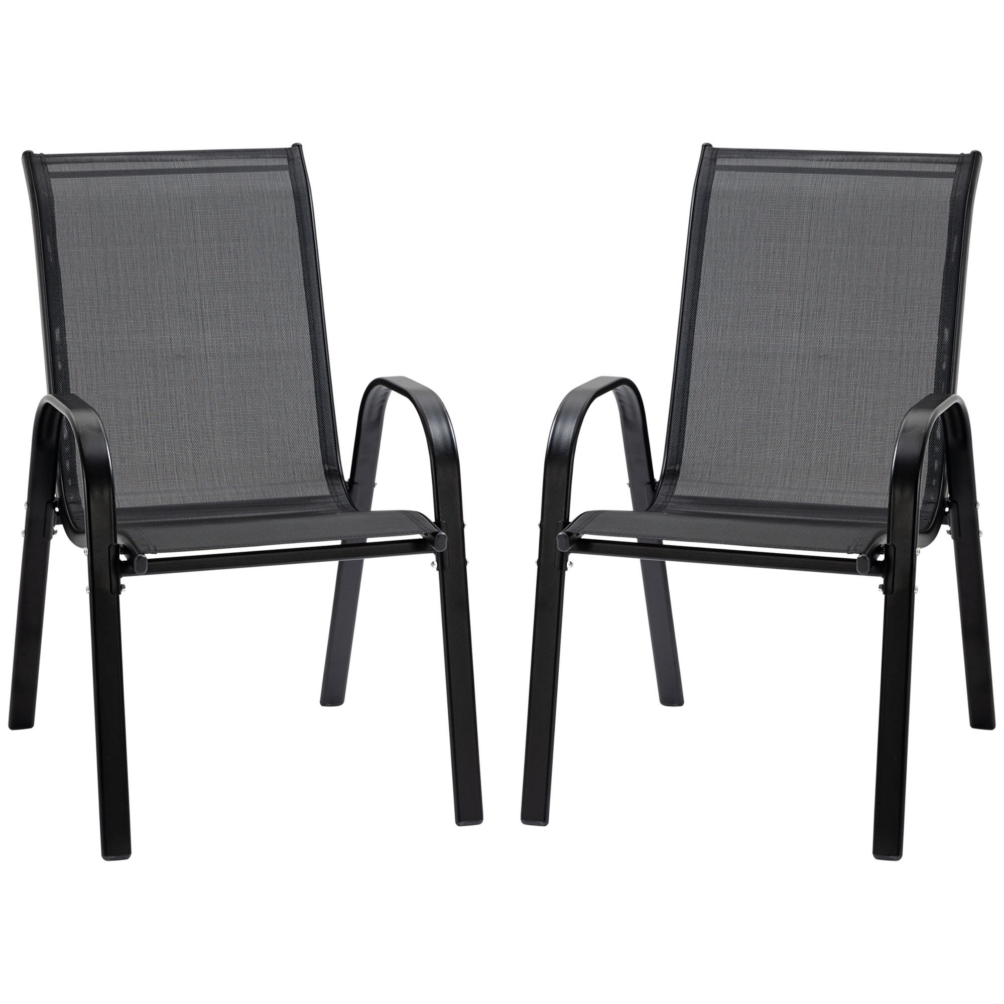 GARTENSTUHL, Essstühle, 2er-Set, mit Armlehne, Metall, Textil-Gewebe, Schwarz - Schwarz, Textil/Metall (54/90/70cm) - Outsunny