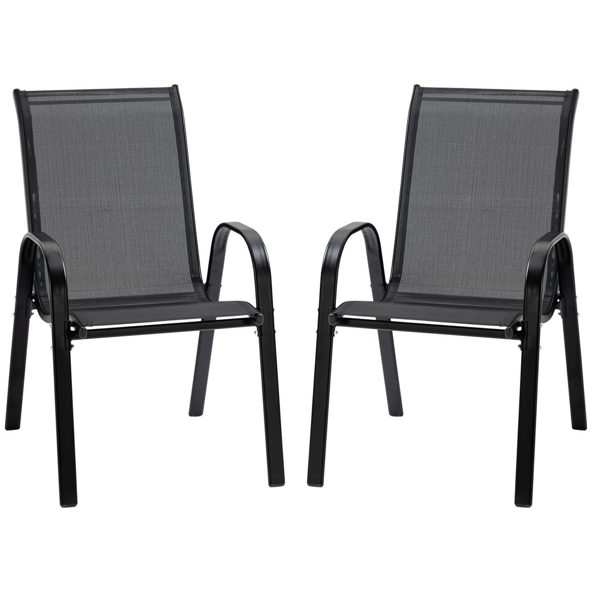 GARTENSTUHL, Essstühle, 2er-Set, mit Armlehne, Metall, Textil-Gewebe, Schwarz - Schwarz, Textil/Metall (54/90/70cm) - Outsunny