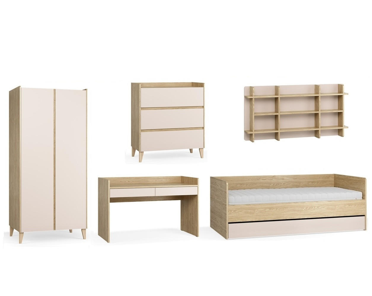 QMM TraumMöbel Jugendzimmer Eiche, Beige 95x204x60 cm