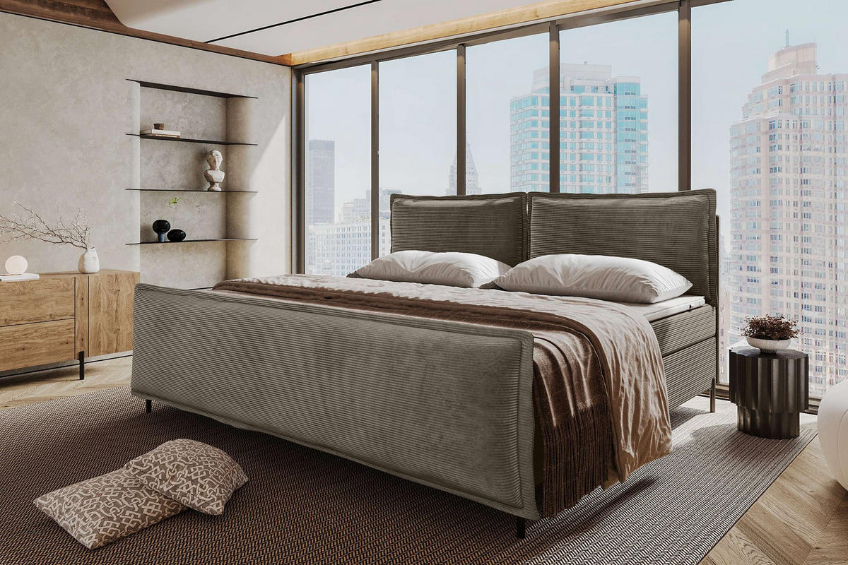 FAMILIENBETT BOXSPRINGBETT VERO PLUS Cordstoff Cappuccino 240/200 cm - Schwarz/Cappuccino, Holzwerkstoff/Textil (240/200cm) - 99rooms