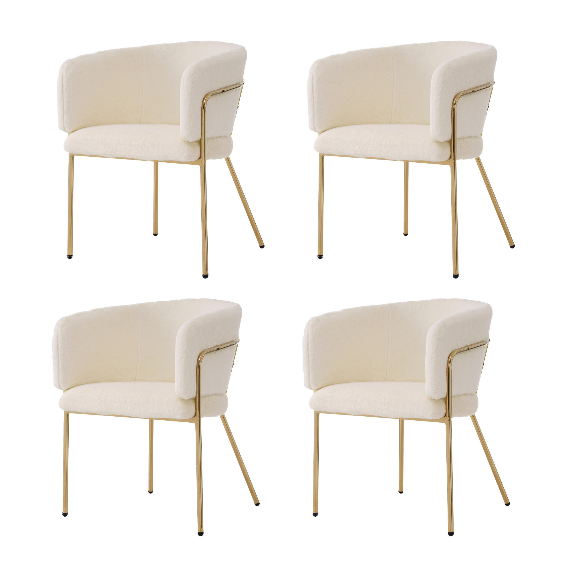 STUHL 4er-Set mit Metallbeinen Kunstfell Weiß - Weiß, Metall (57.3/77/57cm) - Meubliv