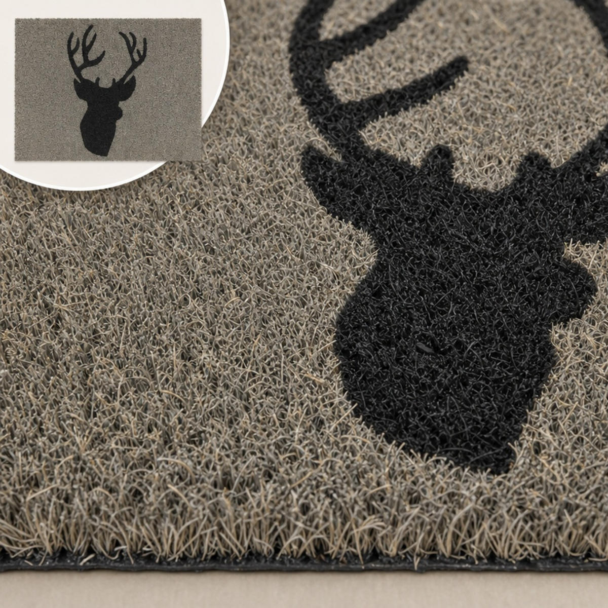 ROHOŽKA Šedá Černá motiv jelena 60x40 cm - šedá, textil/plast (60/40cm) - Relaxdays
