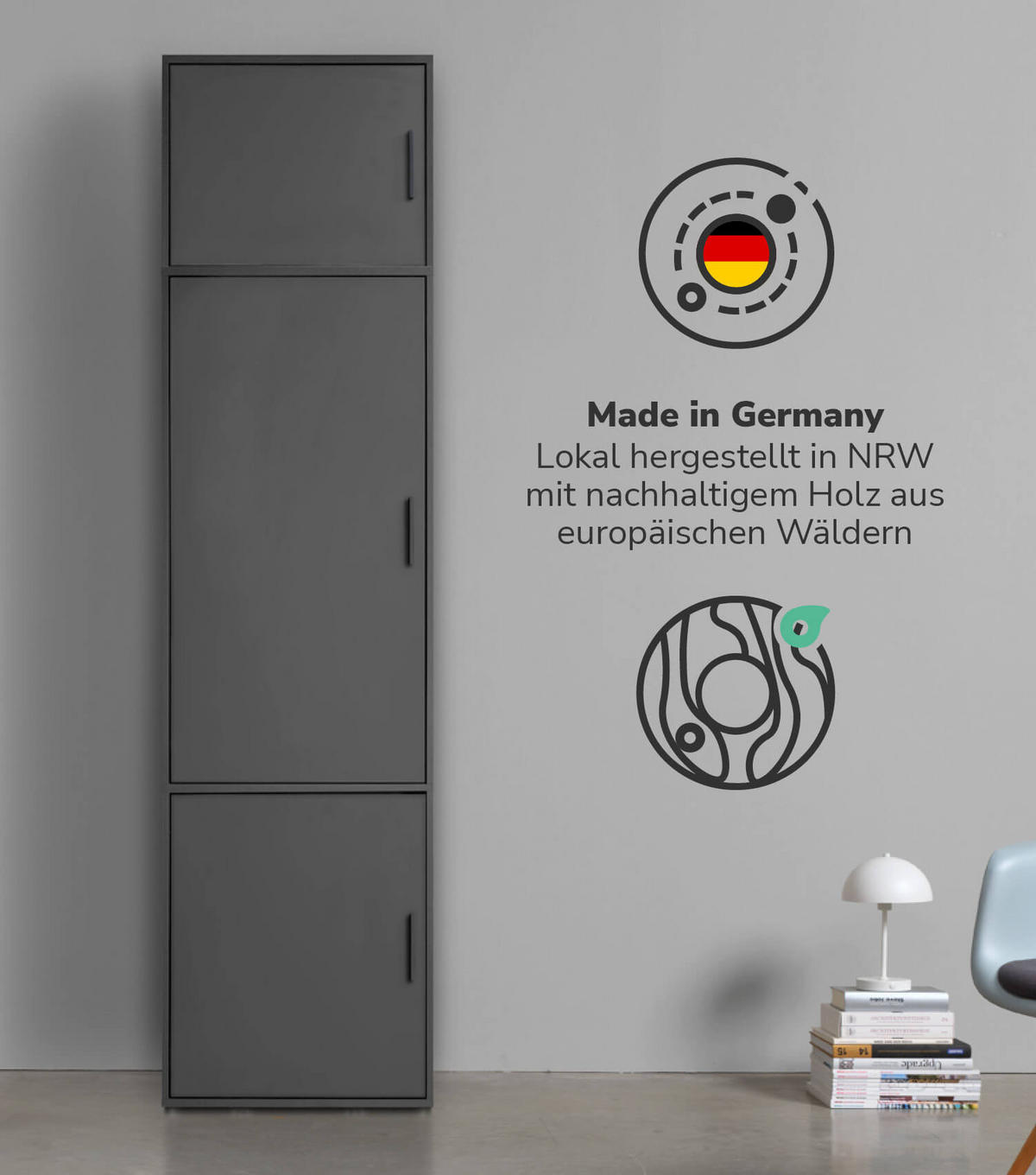 KLEIDERSCHRANK Der Grenzenlose - Anthrazit, Holzwerkstoff (60/234/58cm) - Mokebo