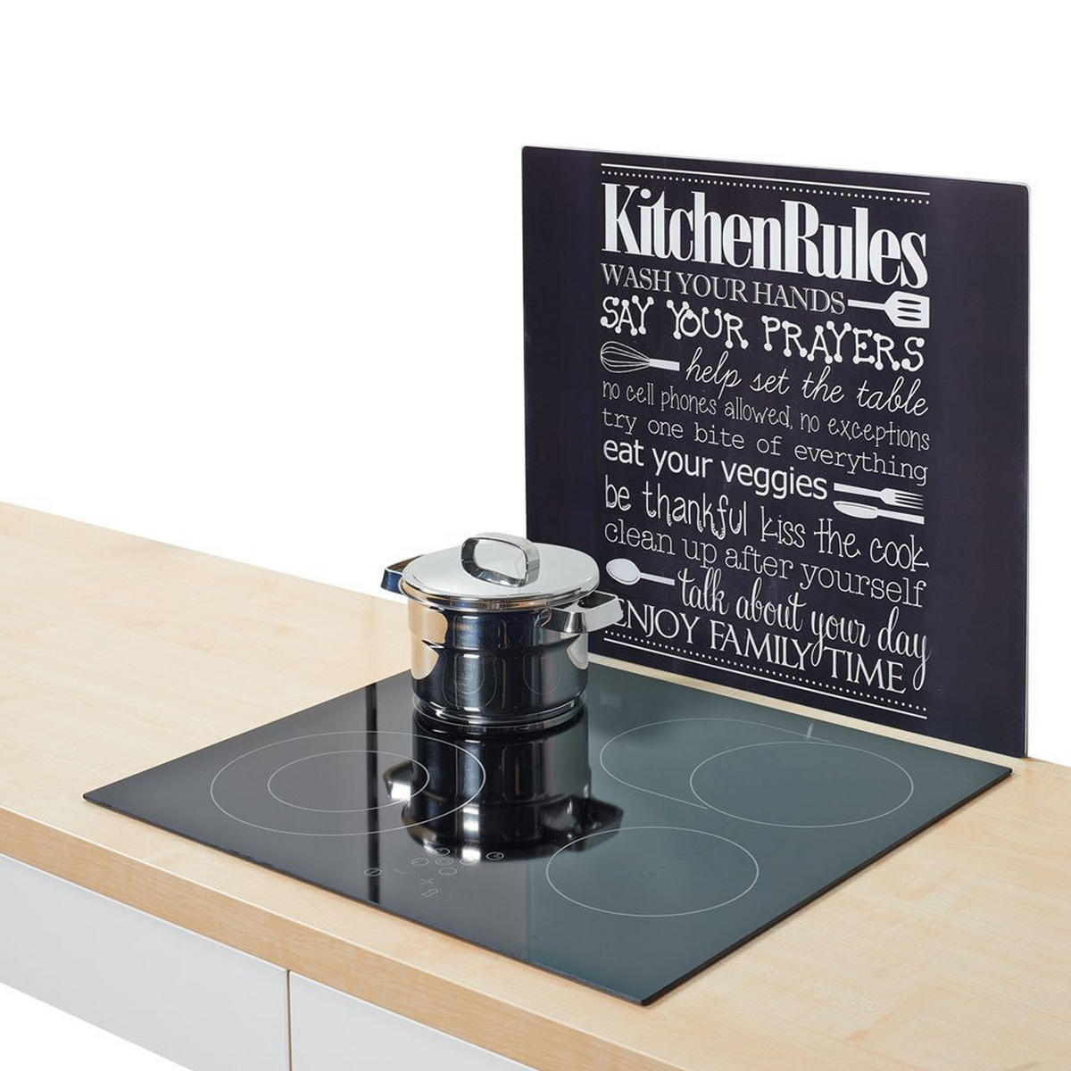 GLASSCHUTZPLATTE für Herd — groß Küche Regels 56/50 cm - Schwarz, Glas (50/56cm) - ZELLER
