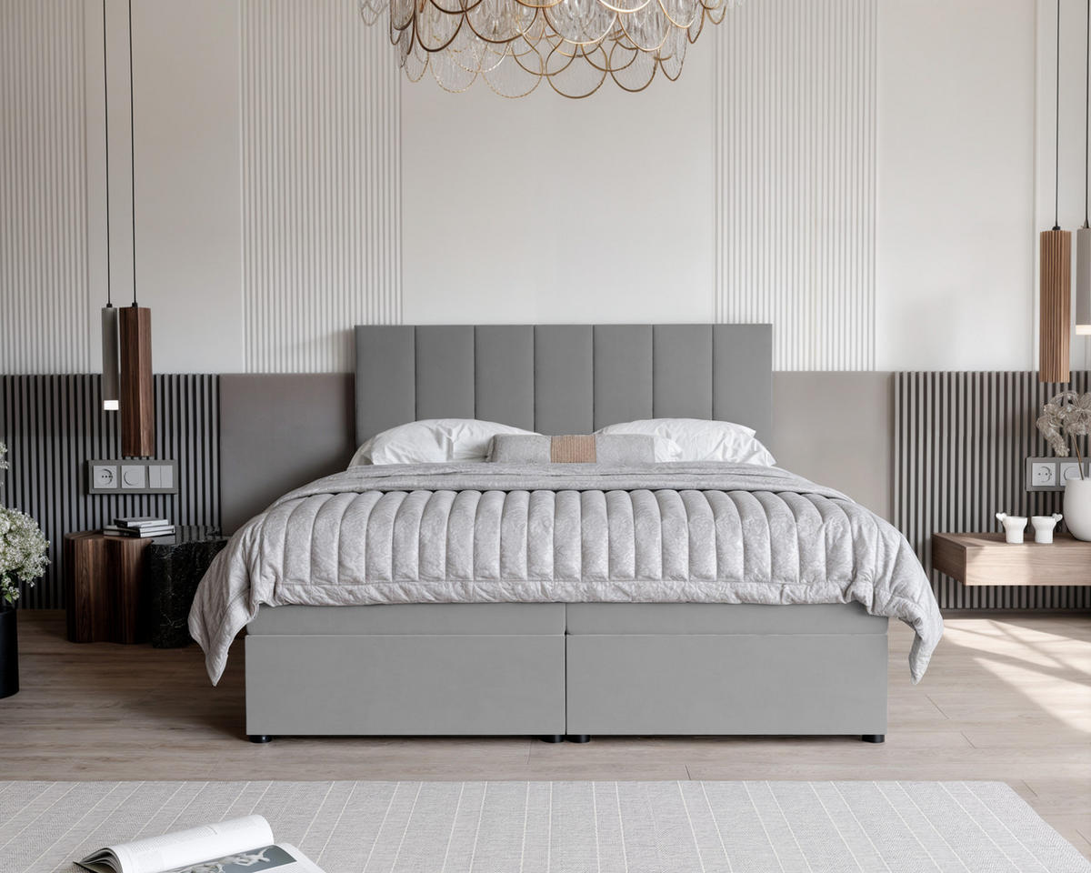 BOXBETT ZELTO 200/200 cm, mit Matratze und Topper, Hellgrau - Hellgrau, Holzwerkstoff/Textil (200/200cm) - Idohome
