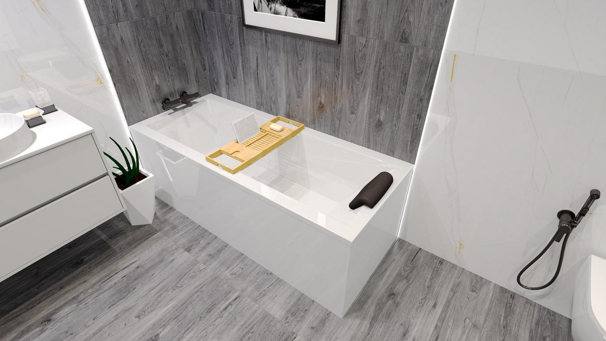 BADEWANNE Rechteck MODERN 120/70 + Styro + Kopfstütze Ablauf Füße - Weiß, Kunststoff (70/55.5/120cm) - bad land