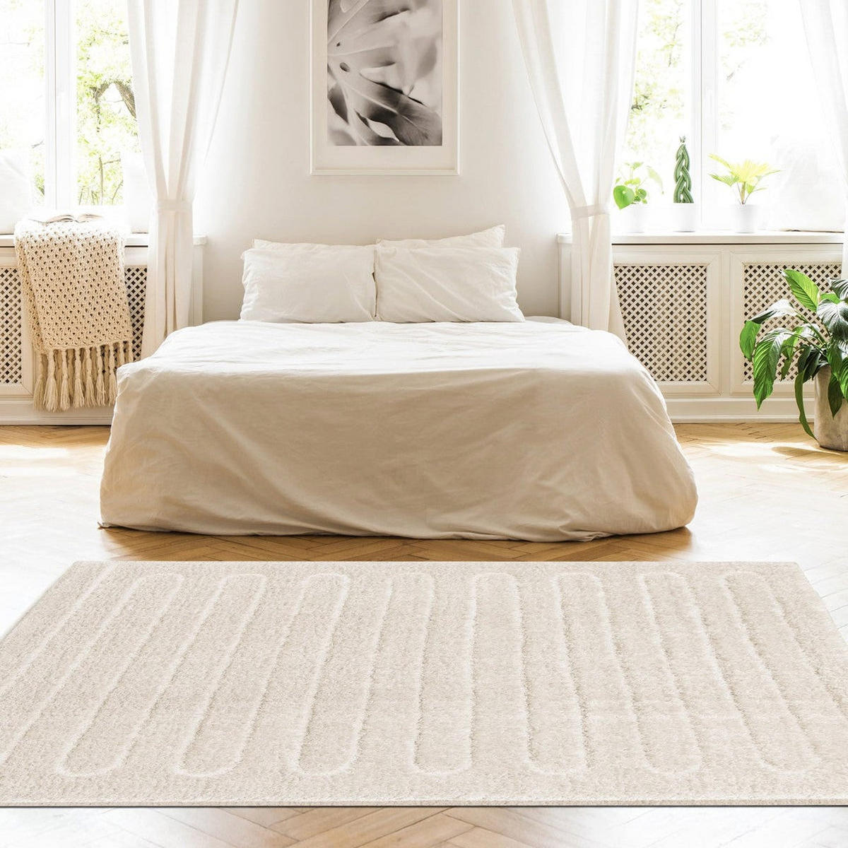 TEPPICH weich mit Relief aus recyceltem Polyester weiß - Weiß, Textil (200/290cm) - AFK Living