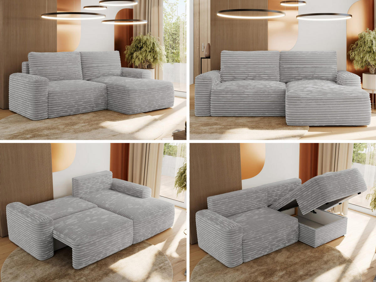 ECKSOFA BELLUNO L Grau Cord - Rechts - Schwarz/Grau, Textil (233/144cm) - MKS