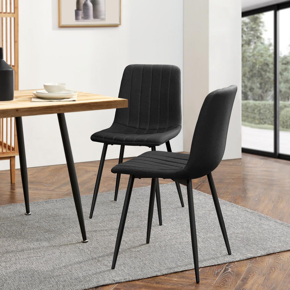 ESSZIMMERSTUHL-SET 2 TLG. Elsern - Schwarz, Metall (43/89/51cm) - [en.casa]