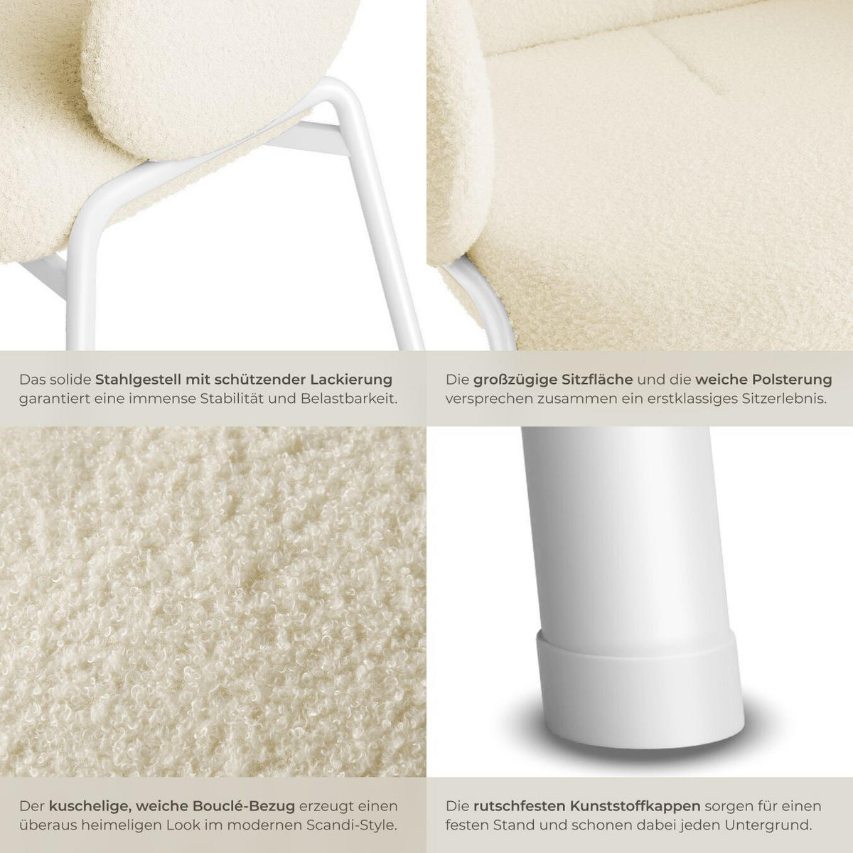 STUHL 1er Set Scandi Belastbarkeit 120 kg 61 5 x 62 x 90 - Creme, Kunststoff (62/90/61.5cm) - tectake