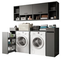 WASCHMASCHINENSCHRANK grau Set 6-teilig 190 cm, Umbau für Waschmaschine und Trockner - Schwarz/Grau, Holzwerkstoff/Kunststoff (190/195/60cm) - Inn.Furn